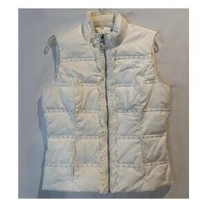 Women's WHBM studded ruffle puffer vest sleeveless quilted vest medium white